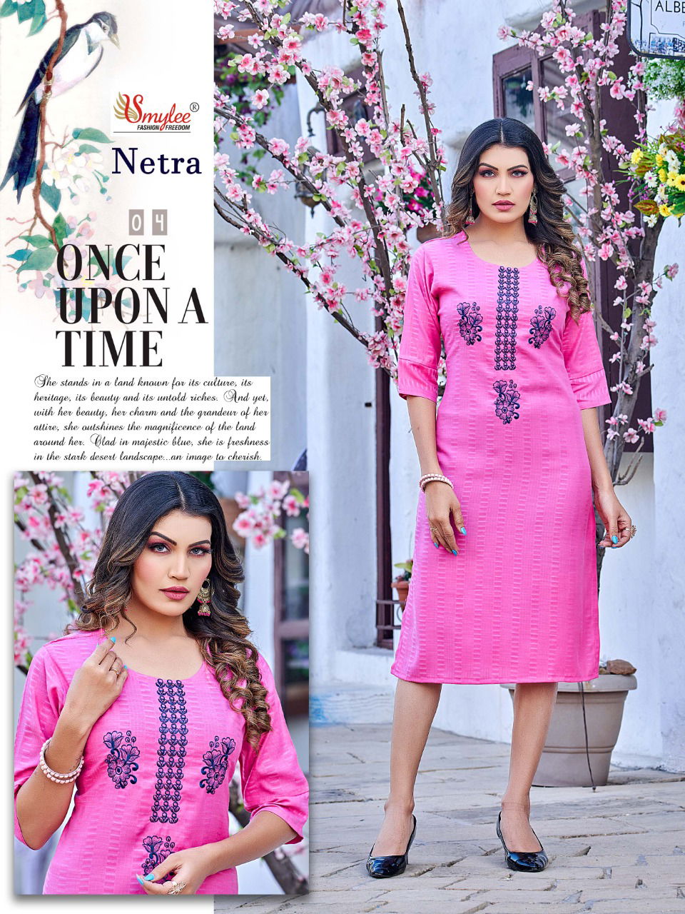 Rung Netra 01-08 Wholesale Embroidery Kurtis Catalog